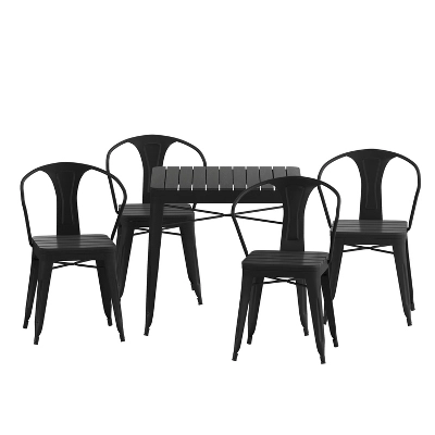 Flash Furniture All-Weather Resin Top Square Table & 4 Metal Chairs With Poly Resin Seats-Black - Image 2