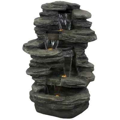 Sunnydaze Decor Sunnydaze 38"H Electric Polyresin And Fiberglass Stacked Shale Waterfall Outdoor Water Fountain With LED Lights