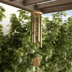 Nature Spring 28" Metal And Wood Wind Chimes With Soothing Tone For Garden, Patio, Or Home - Gold