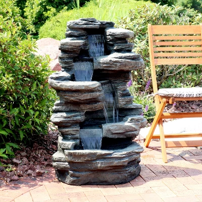 Sunnydaze Decor Sunnydaze 38"H Electric Polyresin And Fiberglass Stacked Shale Waterfall Outdoor Water Fountain With LED Lights - Image 2