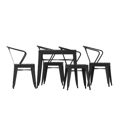 Flash Furniture All-Weather Resin Top Square Table & 4 Metal Chairs With Poly Resin Seats-Black - Image 11