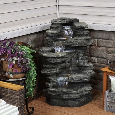 Sunnydaze Decor Sunnydaze 38"H Electric Polyresin And Fiberglass Stacked Shale Waterfall Outdoor Water Fountain With LED Lights - Image 6