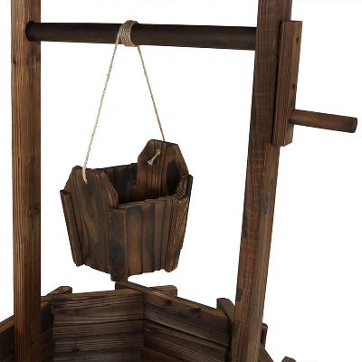 Sunnydaze Decor Sunnydaze Outdoor Fir Wood Wishing Well Garden Planter With Hanging Flower Bucket For Garden Or Yard - 45" H - Brown - Image 3