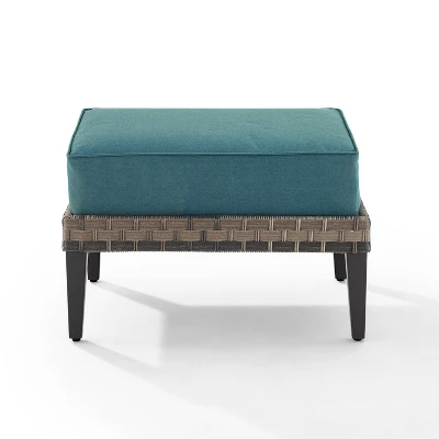 Prescott Outdoor Wicker Ottoman - Blue/Brown - Crosley - Image 5
