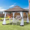 Outsunny 116.25" X 116.25" Outdoor Patio Gazebo Canopy Tent With Mesh Sidewalls, 2-Tier Canopy For Backyard, Coffee