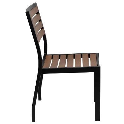 Emma And Oliver 2 Pack Outdoor Faux Teak Side Chair With Poly Slats - Teak Patio Chair - Image 8
