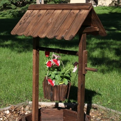 Sunnydaze Decor Sunnydaze Outdoor Fir Wood Wishing Well Garden Planter With Hanging Flower Bucket For Garden Or Yard - 45" H - Brown - Image 5