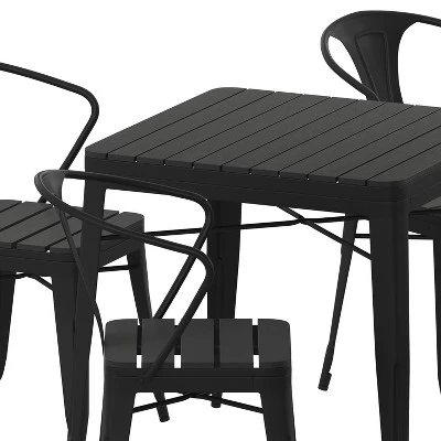 Flash Furniture All-Weather Resin Top Square Table & 4 Metal Chairs With Poly Resin Seats-Black - Image 9