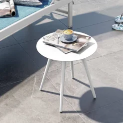 Aluminum Outdoor Round Side Table With Adjustable Feet White - Crestlive Products