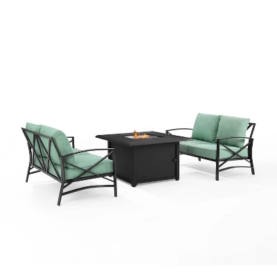 Kaplan 3pc Outdoor Conversation Set With Fire Table & 2 Loveseats - Mist - Crosley - Image 2