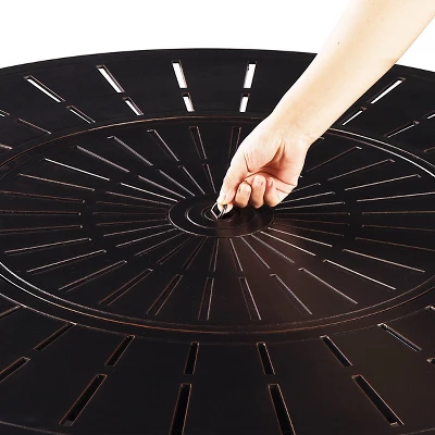 5pc Outdoor Set With 44" Round Aluminum Fire Table Set With 4 Swivel Rocking Chairs & Wind Blocker Lid - Oakland Living - Image 6