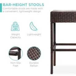 Best Choice Products 5-Piece Patio Wicker Bar Set W/ Built-In Bottle Opener, Hidden Storage Shelf, 4 Stools