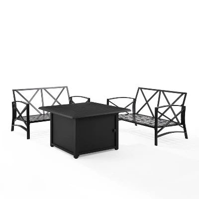 Kaplan 3pc Outdoor Conversation Set With Fire Table & 2 Loveseats - Mist - Crosley - Image 3