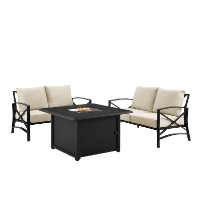 Kaplan 3pc Outdoor Conversation Set With Fire Table & 2 Loveseats - Oatmeal - Crosley - Image 8