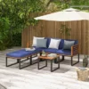Costway 6pcs Patio Acacia Wood Conversation Sofa Seat Set Ottomans Table Outdoor Navy