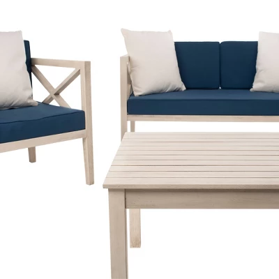 Nunzio 4pc Outdoor Set With Accent Pillows - White/Navy - Safavieh - Image 2