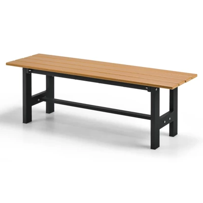 Costway 2PCS Outdoor HDPE Bench With Metal Frame 47'' X 14'' X 16'' For Yard Garden Brown/Black/Gray - Image 7