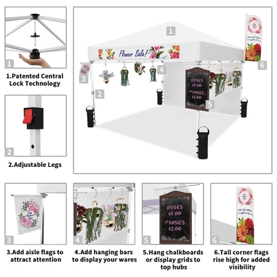 Crown Shades 10' X 10' Base Pop-Up Canopy Polyester Adjustable Legs Instant Folding Canopy Tent With Sidewall And Carry Bag, White - Image 3