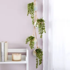 Farmlyn Creek 4 Piece Small Ceramic Window Hanging Planters For Fence, 4 Inch Pots For Succulents, Indoor, Outdoor Flowers