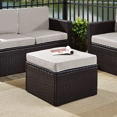 Palm Harbor Outdoor Wicker Ottoman - Gray - Crosley