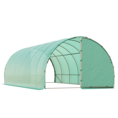Outsunny 20' X 10' X 7' Walk-In Tunnel Greenhouse, Extra-Large Garden Hot House Kit With 2 Hinged Doors, Reinforced Steel Frame, PE Cover, Green - Image 3