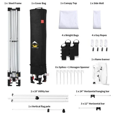 Crown Shades 10' X 10' Base Pop-Up Canopy Polyester Adjustable Legs Instant Folding Canopy Tent With Sidewall And Carry Bag, White - Image 4