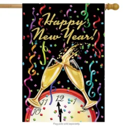 Briarwood Lane Happy New Year House Flag Champagne Confett Clock