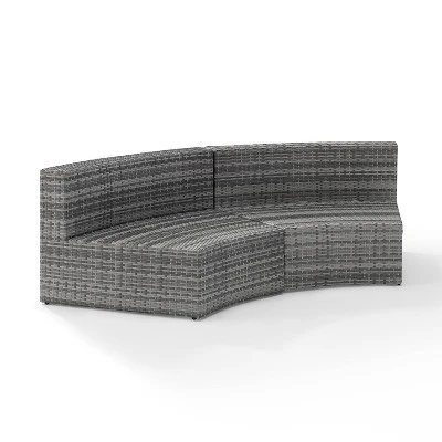 Catalina Wicker Round Sectional Sofa - Gray - Crosley - Image 3