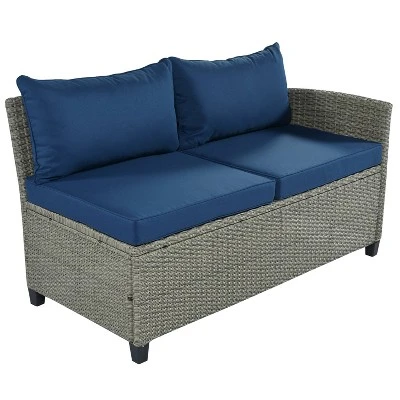 5pc Outdoor Wicker Conversation Set With Cushions - Blue - GODEER - Image 4
