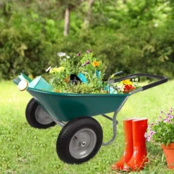 Nature Spring 2-Wheeled Garden Wheelbarrow For Residential DIY Landscaping, Lawn Care, And Remodeling