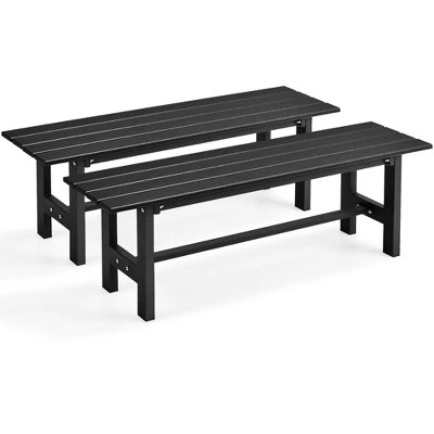Costway 2PCS Outdoor HDPE Bench With Metal Frame 47'' X 14'' X 16'' For Yard Garden Brown/Black/Gray - Image 9