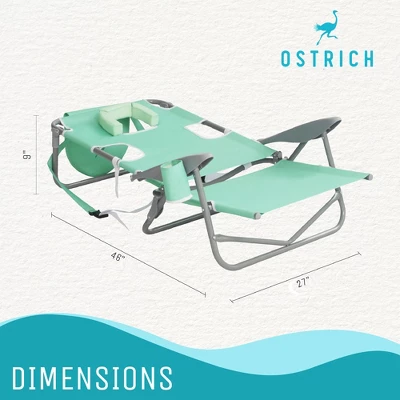 Ostrich Lightweight Portable Outdoor On Your Back Folding Reclining Chair For Lawn Beach Camping With 5 Seat Adjustment Backpack Straps And Cup Holder - Image 2