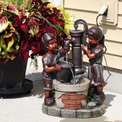 Sunnydaze Decor Sunnydaze 24"H Electric Polyresin Jack And Jill At Farmhouse Pump And Well Outdoor Water Fountain - Image 2