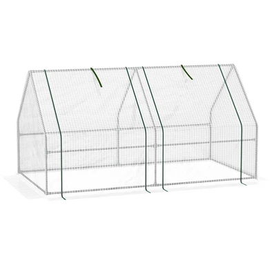 Outsunny Portable Mini Greenhouse With Large Zipper Doors, Outdoor Garden With Water/UV PE Cover, 6' X 3' X 3', White - Image 3