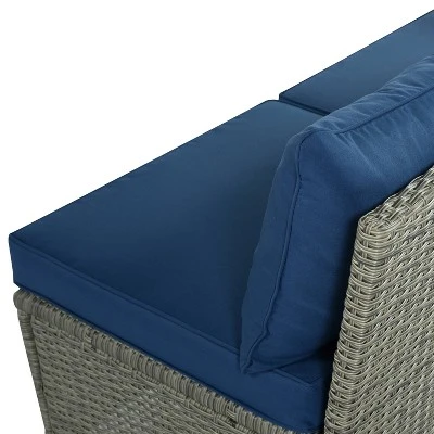 5pc Outdoor Wicker Conversation Set With Cushions - Blue - GODEER - Image 12