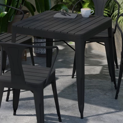 Flash Furniture All-Weather Resin Top Square Table & 4 Metal Chairs With Poly Resin Seats-Black - Image 4