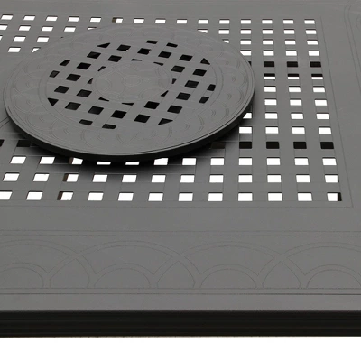 9pc Outdoor Dining Set With 84" Modern Ornate Mesh Aluminum Large Rectangular Table & Checker Chairs - Black - Oakland Living - Image 2