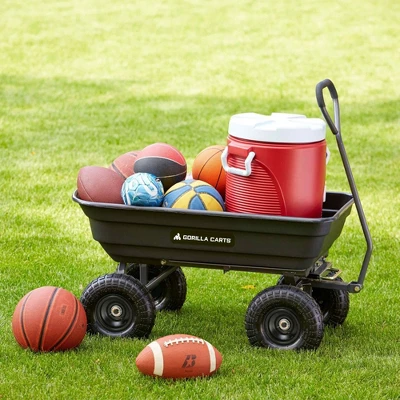 Gorilla Carts 600 Pound Capacity Heavy Duty Poly Garden Landscape Outdoor Yard Hauling Utility Wagon Dump Cart With 10 Inch Pneumatic Tires, Black - Image 4