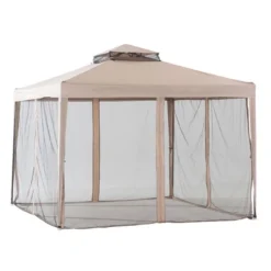 Sunjoy 10 X 10 Foot Hampton Soft Top Steel Supported Gazebo Shaded Canopy With Mosquito Netting For Large Outdoor Spaces And Backyards, Brown