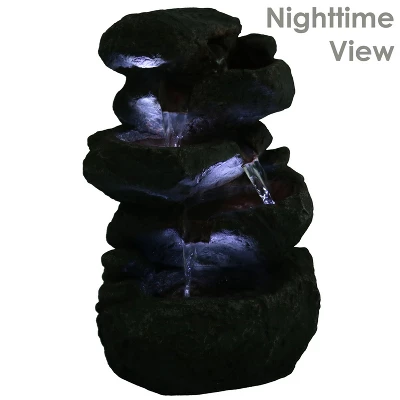 Sunnydaze Decor Sunnydaze Indoor Home Decorative Relaxing Stacked Rocks Tabletop Water Fountain With LED Lights - 10" - Image 2
