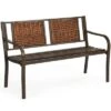 Costway Patio Garden Bench Steel Frame Rattan Backrest Park Yard Outdoor Porch Furniture