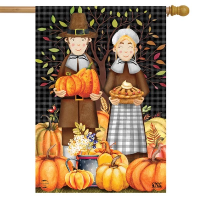 Pilgrims Thanksgiving House Flag Pumpkins Pie 28" X 40" Briarwood Lane